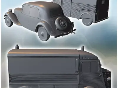 Two classic vehicles one van and one car both with vintage desig 3D print model