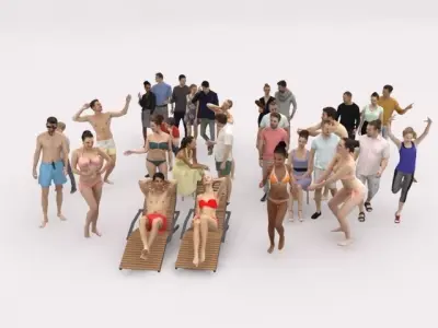 30x PEOPLE  SPORT BEACH SUMMER CASUAL PEOPLE CROWDS Low-poly 3D model