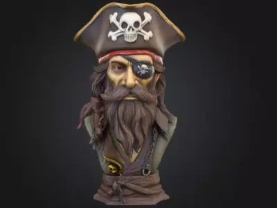 Porcelain Pirate Bust Low-poly 3D model