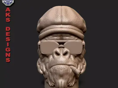 Gangster gorilla smoking with cap v2 Penholder and flowerpot 3D print model