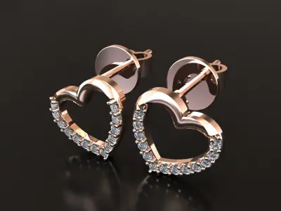 Earrings heart shaped diamond 3D print model