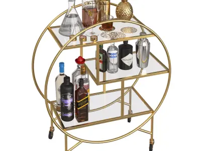 Round Mini Bar Beverage Table 3D model