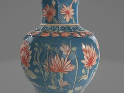 Decorative Vase with Floral Texture - 3D Model Low-poly 3D model