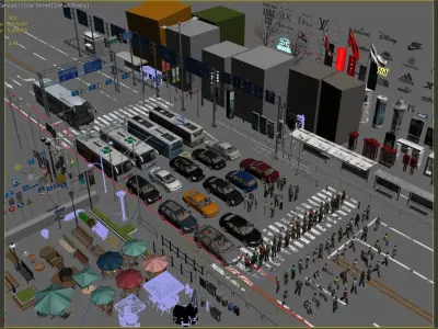 Low poly street view Low-poly 3D model