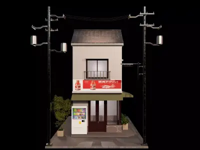 Japanese style shop front 3D model