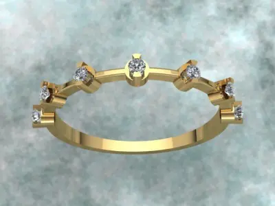 Luxury Half Round Diamond Golden Ring 3D print model