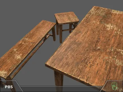 Wooden Bench Table Furniture Pack Free low-poly 3D model