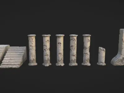 Ancient Pillars and Stone Damage Generator Low-poly 3D model