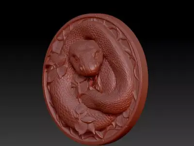Coiled Snake Medallion 3D Model 3D print model