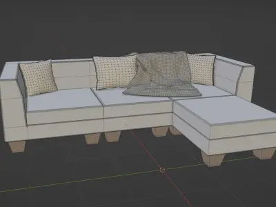 White Sectional Sofa Couch 3D model