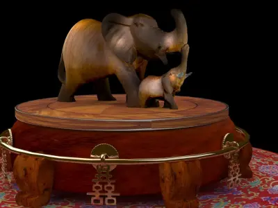 Chinese wooden elephant figure  3D model