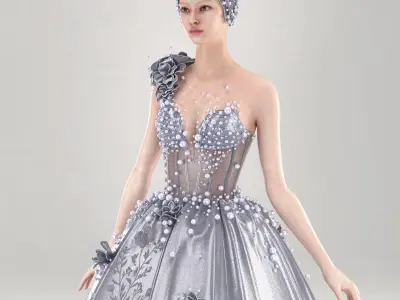 Pearl Blossom Couture Dress 3D model