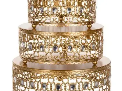 Gold Rhinestone Risers 3 Piece Cake Stand Set 3D model