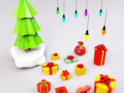 Christmas Gift boxes 3d model set  Low-poly 3D model