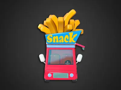 Asset - Cartoons - Food Car - Potato Snacks Car 3D model