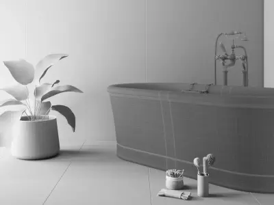 Modern Concrete Bathroom Photorealistic Interior Scene 3D model