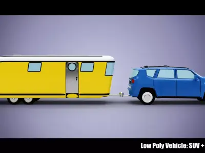 Low Poly Vehicle -  SUV plus Caravan Low-poly 3D model
