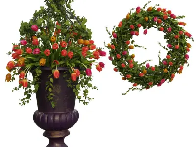 Vase with tulips and a wreath of tulips 07 3D model