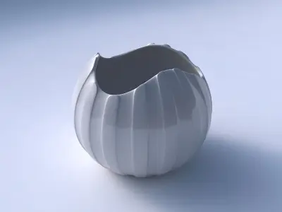 Bowl Spheric wavy with smooth vertical ribbons 3D print model