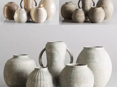 Pottery and Concrete Vase set 04 Low-poly 3D model