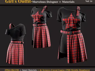Girl Outfit- MD-Clo3d -Smart Material - Textures-obj-fbx 3D model