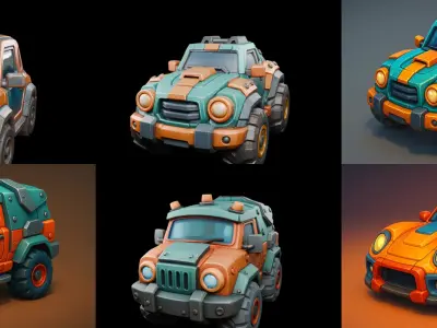 Stylized Car Advanced model bundle 6 pack 100 glb 3D model