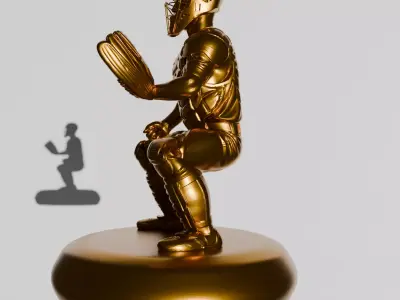 Baseball Player  Catcher in Defensive Stance  Print Ready 3D  3D print model