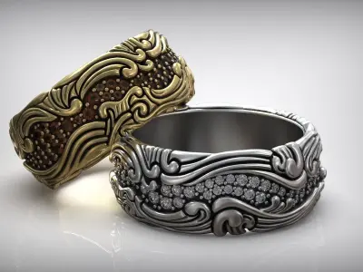 Ocean Wave Pattern Diamond Wedding Band 3D print model