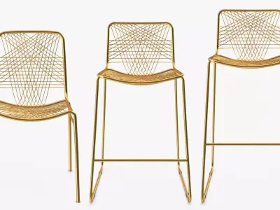 Golden Chair Set 3D Model Collection