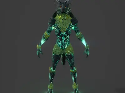 Fantasy Character Forest keeper full textured pre rigged Low-poly 3D model