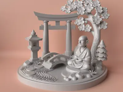 Zen Garden Buddha  Meditation Diorama 3D print model