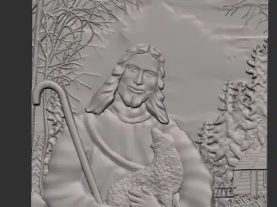 Church door Jesus- the Good Shepherd 3D model