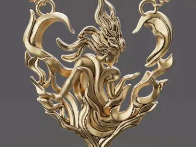 Woman heart pendant  gold printable jewelry 3D model 3D print model