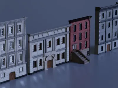 Buildings Front Free low-poly 3D model