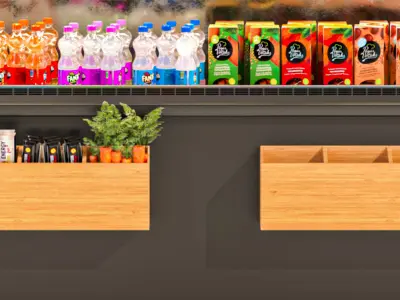 Showcase in a supermarket with food and drinks 32 3D model
