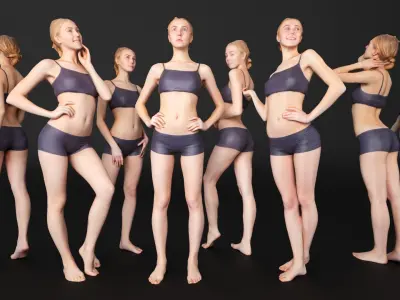 Scanned sport female Bundle of 9 models Low-poly 3D model