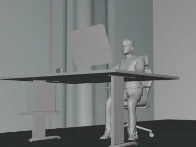 Luxury Office  LowPoly set game ready with rigged character  Low-poly 3D model