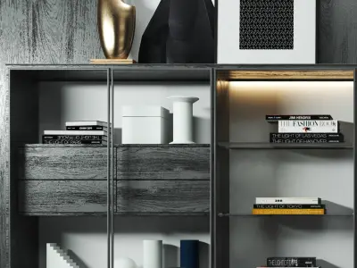 Decorative Set modern living room with furniture and bookshelves 3D model