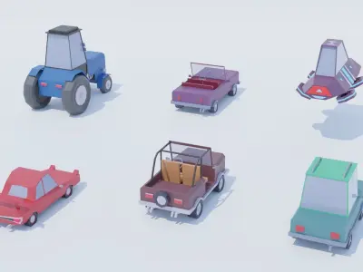 Pack 33 Cars Low-Poly Low-poly 3D model