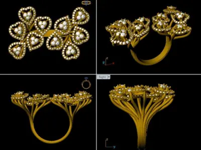 Exquisite Diamond HEART ring 3D print model