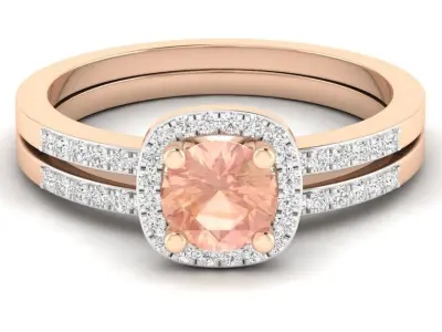 Cushion shape halo Diamond Ring and band for woman 3D print model purchase