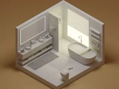 Isometric Bathroom Scene - Stylized Low-Poly Interior Low-poly 3D model