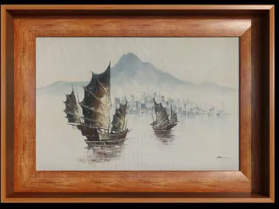 Chinese Junk Boats Oil Painting  3D model