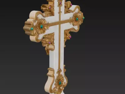 Divine Majesty Cross - Gold and Marble Ornamental Crucifix 3D 3D print model