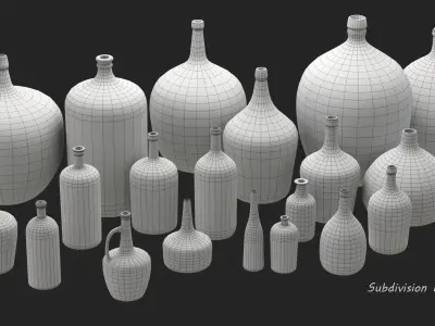 Collection of Vintage Glass Bottles 3D model
