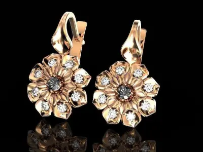  luxury earrings in the shape of a flower with diamonds 472 3D print model