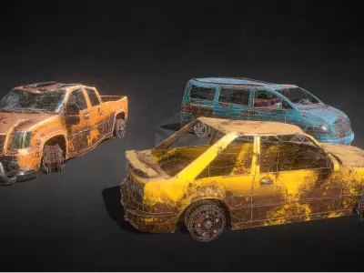 Abandoned Post-Apocalyptic Vehicle Pack Low-poly 3D model