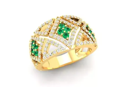 Womens Luxury Square Gemstone Diamond Gold Ring 3D Model   517 3D print model