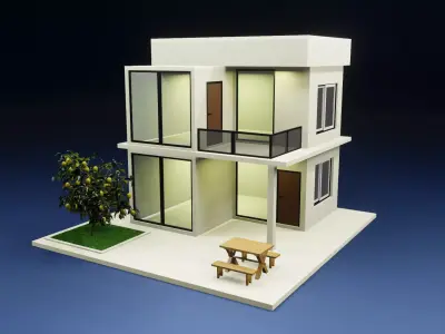 Isometric Modern Villa Exterior Low-poly 3D model
