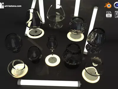 COGNAC BRANDY glassware black party set luxury interior 3D model